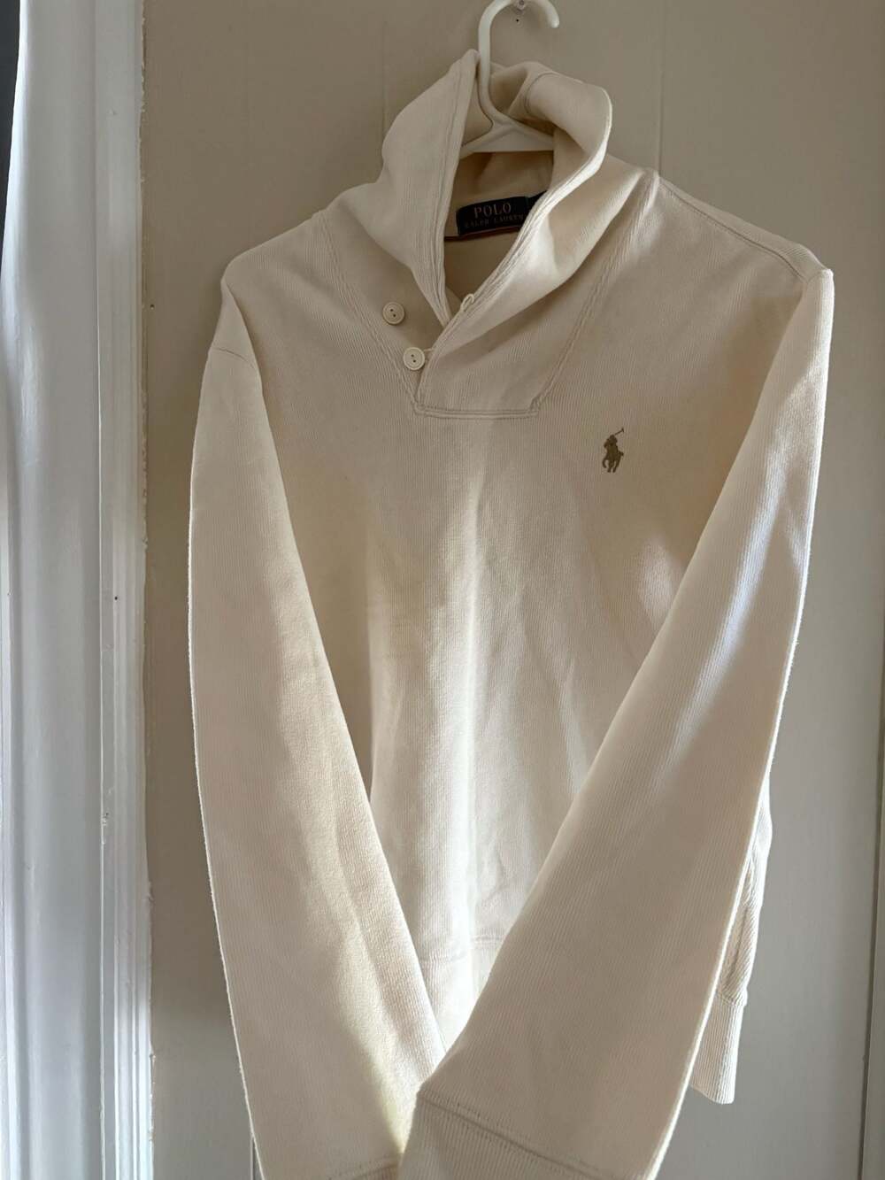 Polo Ralph Lauren Cream Ribbed Shawl Collar Pullover Sweater